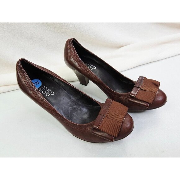 Franco Sarto Size 6.5M Womens Chocolate Brown Slip On Bow Accent Heel Shoes - Picture 8 of 14